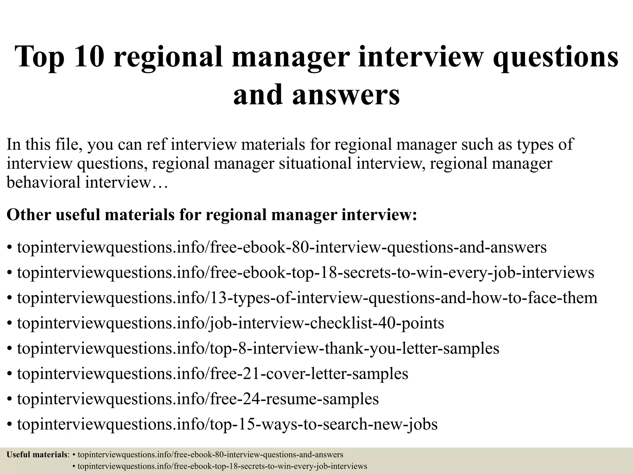 Regional Manager Interview Questions