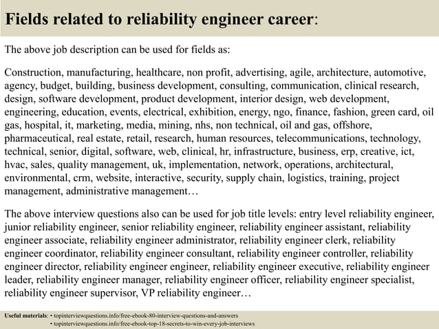 Top 10 reliability engineer interview questions and answers | PPT