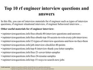 Top 10 rf engineer interview questions and answers | PPTX