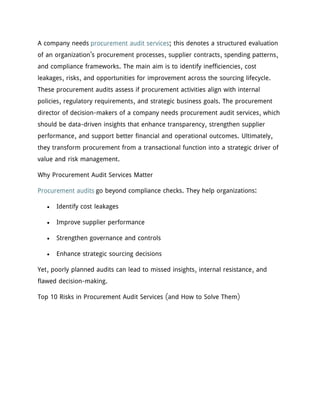 Procurement Risks Report Top 10 Risks in Procurement Audit Services and How to Solve Them | PDF