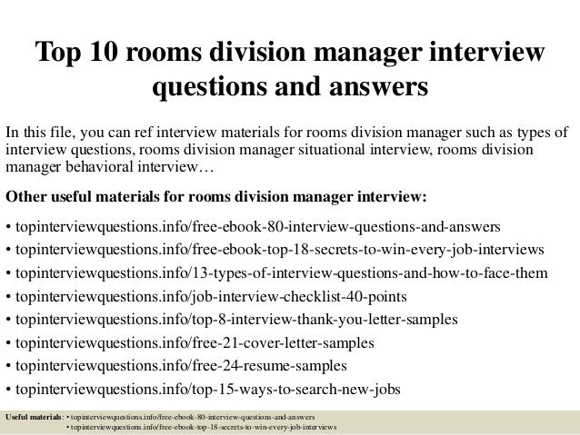 Top 10 Rooms Division Manager Interview Questions And Answers