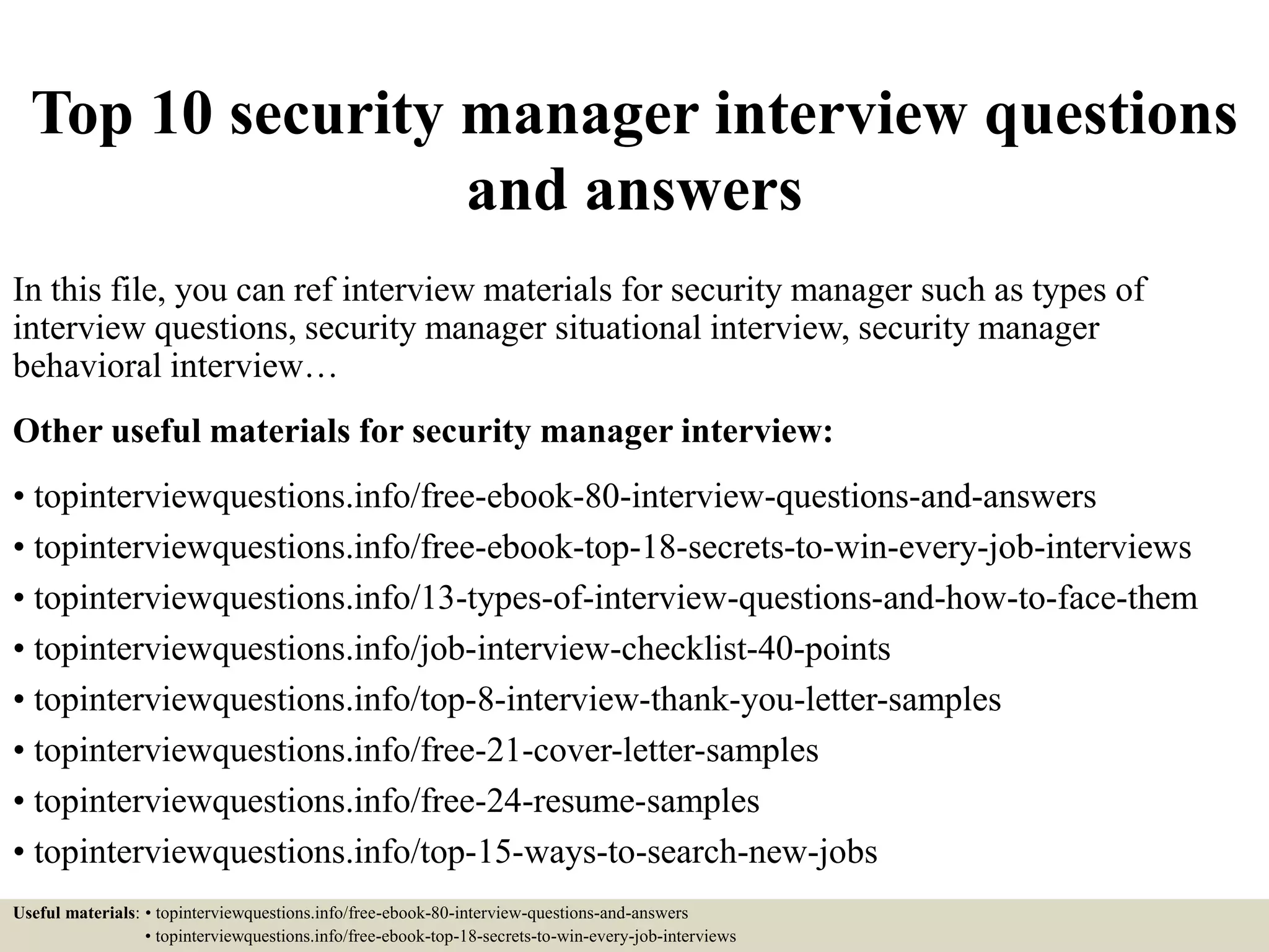 Top 10 security manager interview questions and answers PPT