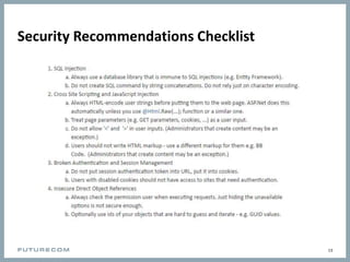 Security Recommendations Checklist
13
 