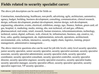Fields related to security specialist career:
The above job description can be used for fields as:
Construction, manufactu...
