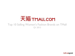 Top 10 Selling Women’s Fashion Brands on TMall
Q1 2013
 