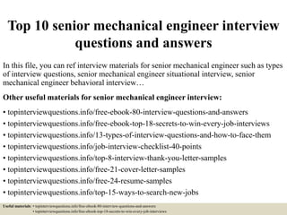 senior mechanical engineer interview questions