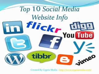Top 10 Social Media
Website Info
Created By Cygnis Media : http://www.cygnismedia.com/
 