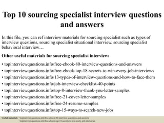 Accsource Interview Questions Top 10 sourcing specialist interview questions and answers | PPTX
