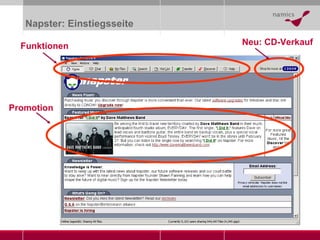 Napster: Einstiegsseite Funktionen Neu: CD-Verkauf Promotion 