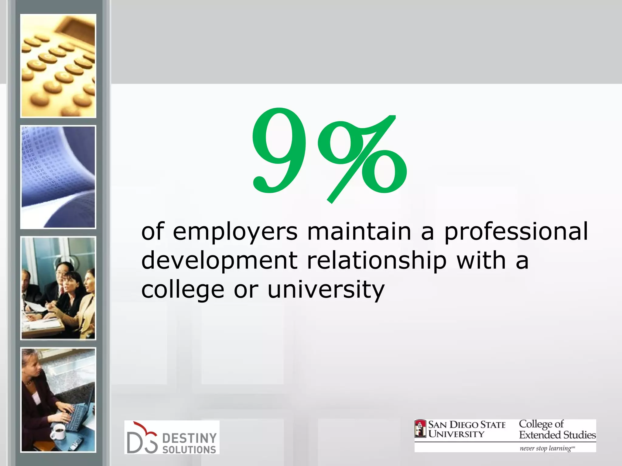 9%
of employers maintain a professional
development relationship with a
college or university
 