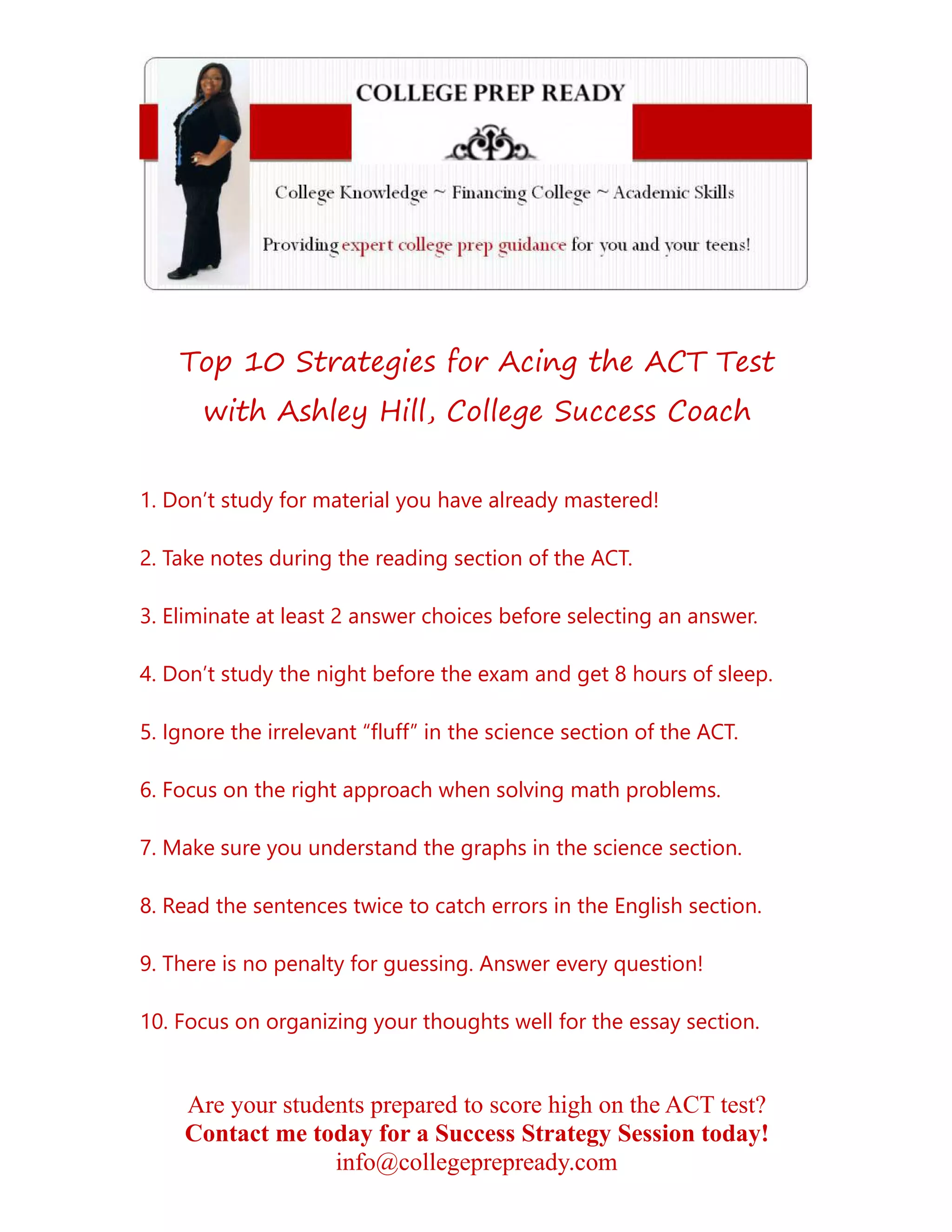 Top 10 strategies for acing the act test | PDF