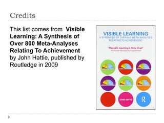  Visible Learning: A Synthesis of Over 800 Meta