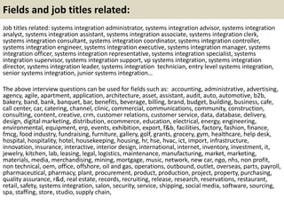 Fields and job titles related:
Job titles related: systems integration administrator, systems integration advisor, systems...