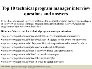 Top 10 technical program manager interview questions and answers | PPTX