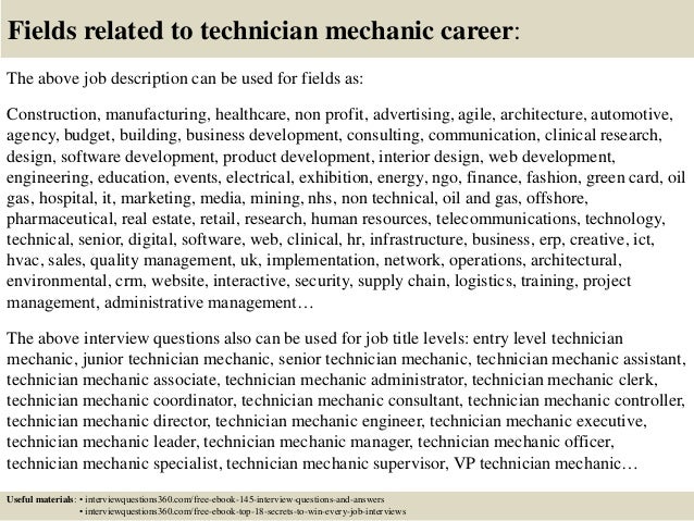 Top 10 technician mechanic interview questions and answers