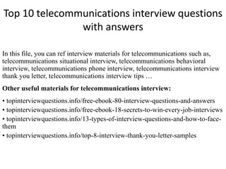 Top 10 telecommunications interview questions with answers | PPT