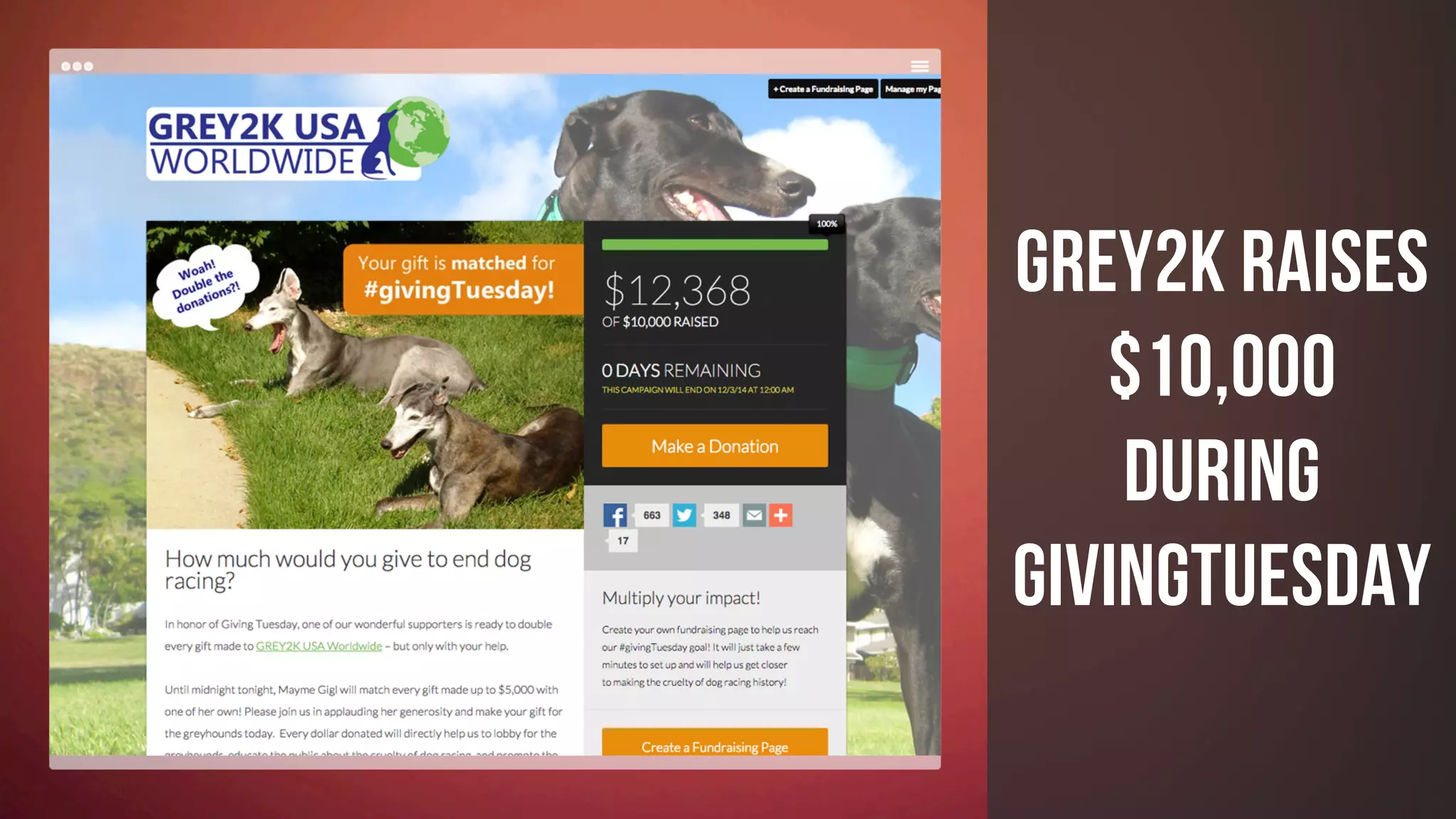 #GIVINGTUESDAY
GREY2K Raises
$10,000
during
GivingTuesday
 
