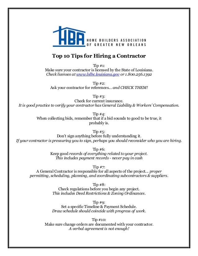 Top 10 tips for hiring a contractor