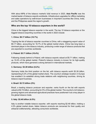 Top 10 Tobacco Exporter Countries in the World in 2023