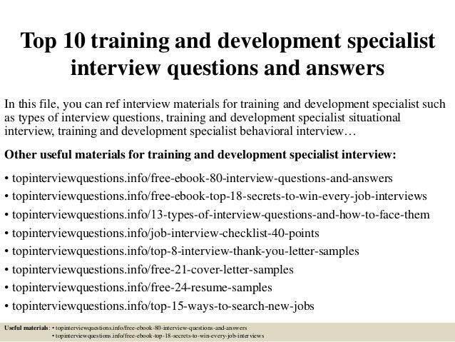 training and development specialist job description