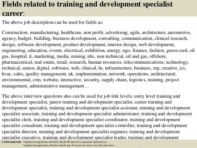 training and development specialist job description