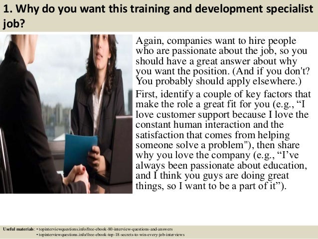 training and development specialist job description