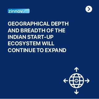 GEOGRAPHICAL DEPTH
AND BREADTH OF THE
INDIAN START-UP
ECOSYSTEM WILL
CONTINUE TO EXPAND
 