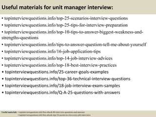 Useful materials for unit manager interview:
• topinterviewquestions.info/top-25-scenarios-interview-questions
• topinterviewquestions.info/top-25-tips-for-interview-preparation
• topinterviewquestions.info/top-10-tips-to-answer-biggest-weakness-and-
strengths-questions
• topinterviewquestions.info/tips-to-answer-question-tell-me-about-yourself
• topinterviewquestions.info/16-job-application-tips
• topinterviewquestions.info/top-14-job-interview-advices
• topinterviewquestions.info/top-18-best-interview-practices
• topinterviewquestions.info/25-career-goals-examples
• topinterviewquestions.info/top-36-technical-interview-questions
• topinterviewquestions.info/18-job-interview-exam-samples
• topinterviewquestions.info/Q-A-25-questions-with-answers
Useful materials: • topinterviewquestions.info/free-ebook-80-interview-questions-and-answers
• topinterviewquestions.info/free-ebook-top-18-secrets-to-win-every-job-interviews
 