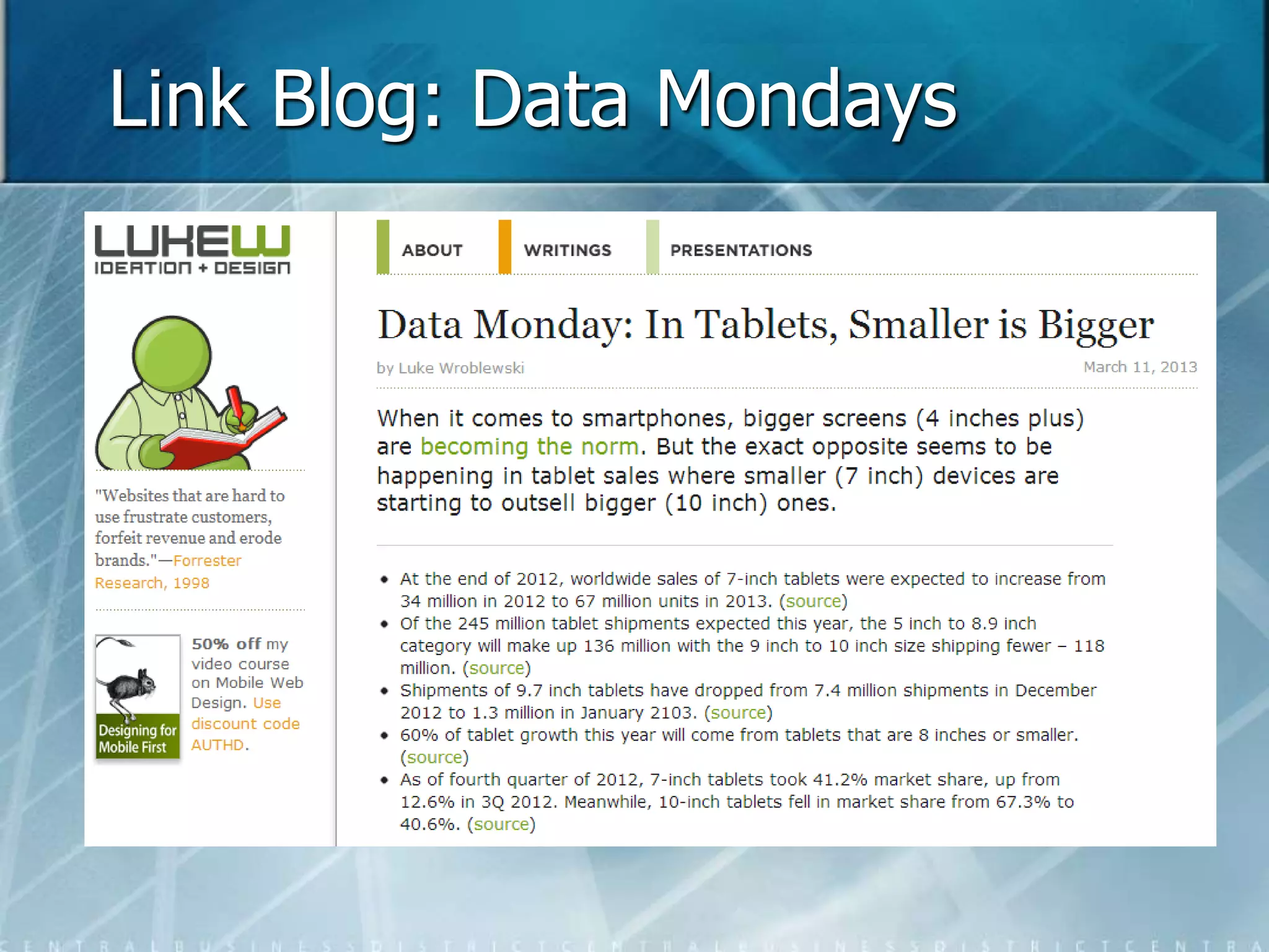 Link Blog: Data Mondays 
 