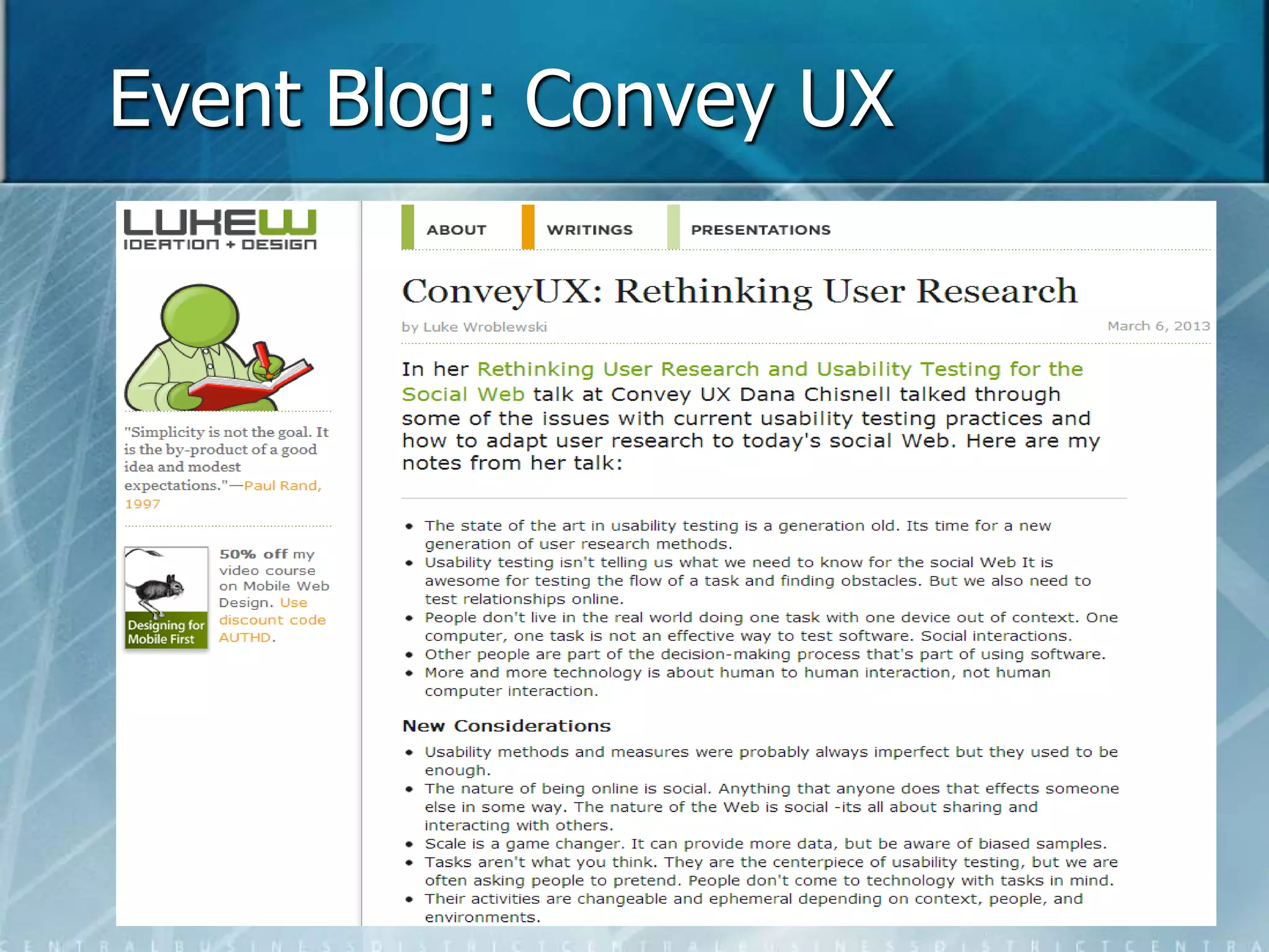 Event Blog: Convey UX 
 