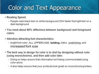 Color and Text Appearance 
 