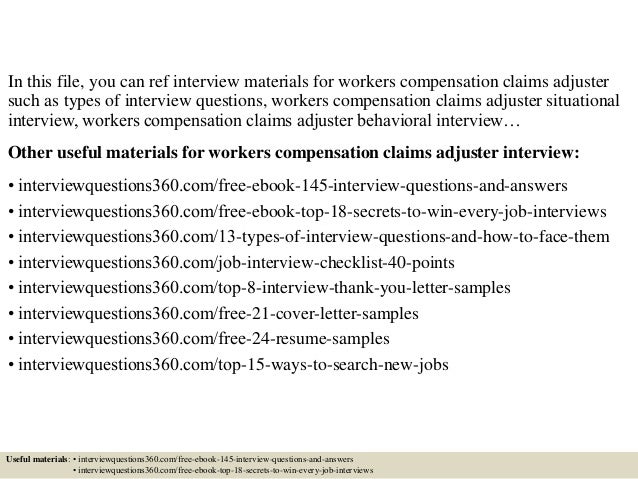 Online resume of a workmans compensations claims person