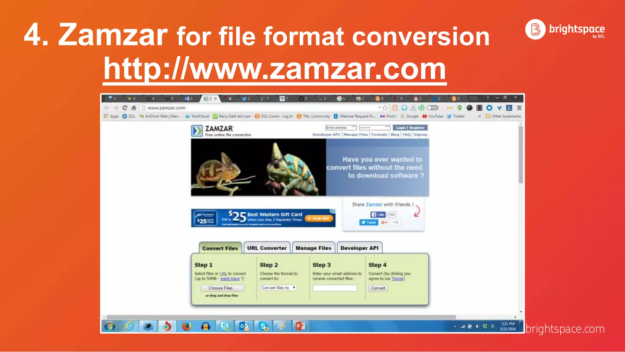 4. Zamzar for file format conversion
http://www.zamzar.com
 