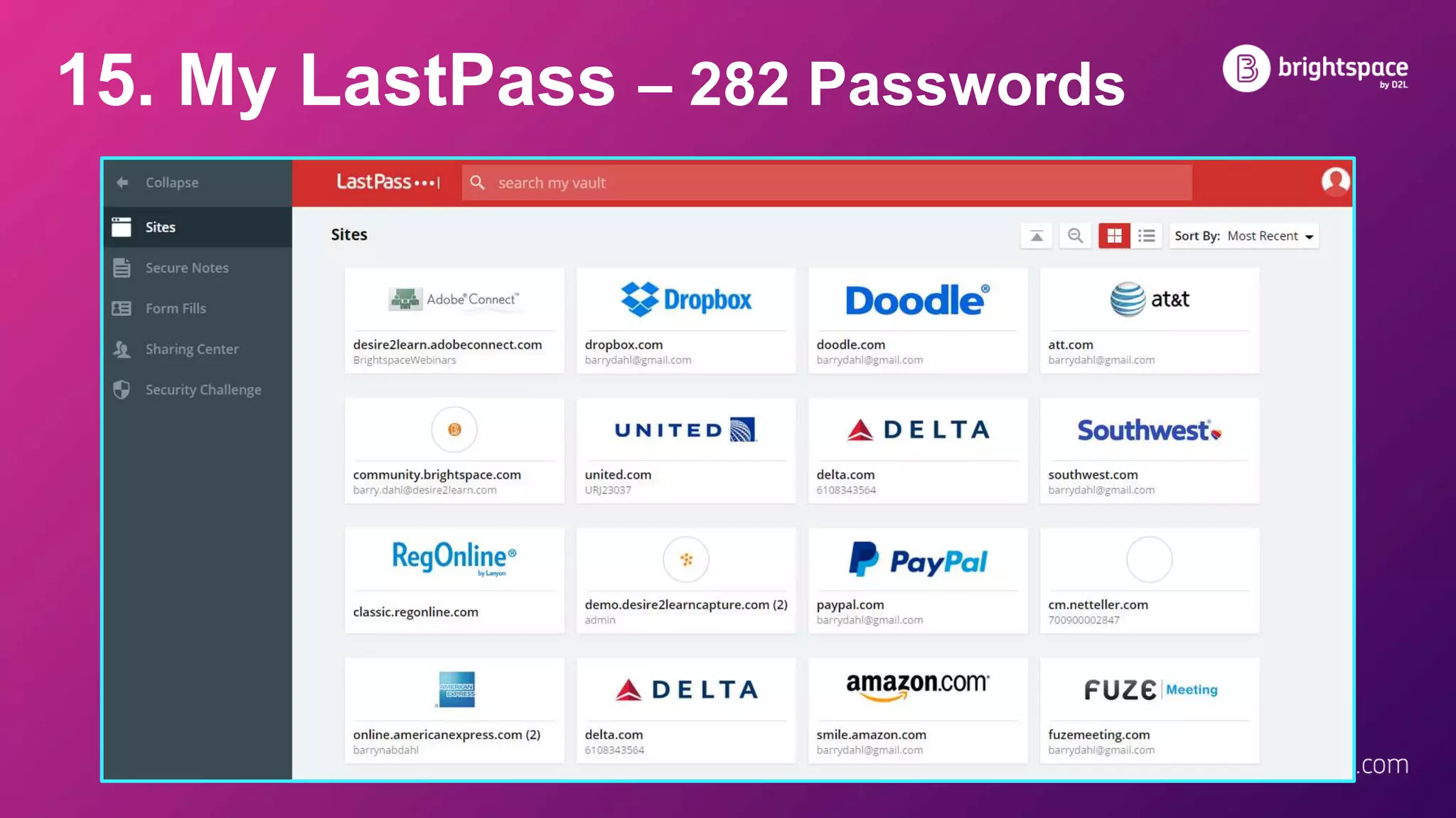 15. My LastPass – 282 Passwords
 