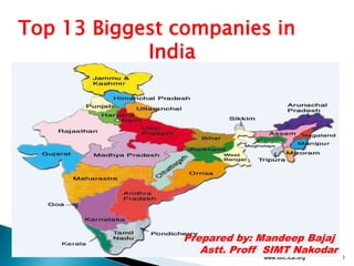 Top 13 Biggest companies in
India
1www.idtc.icai.org
Prepared by: Mandeep Bajaj
Astt. Proff SIMT Nakodar
 
