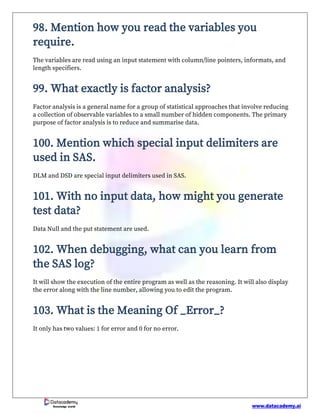Sac Interview Questions Top 140+ Advanced SAS Interview Questions and Answers.pdf | Databases ...