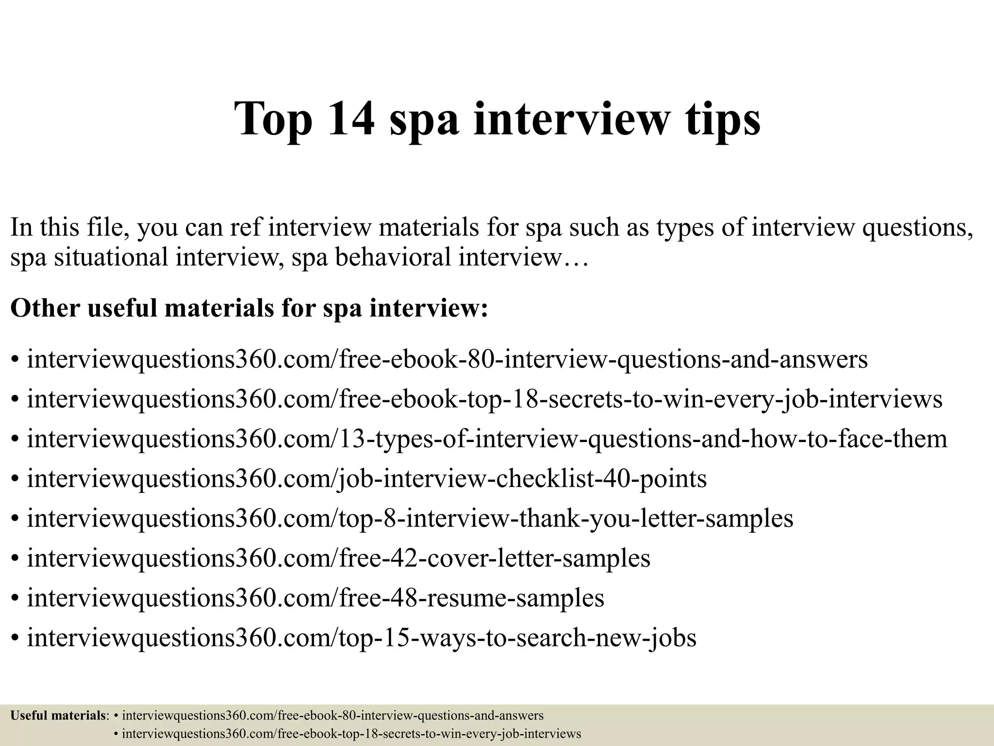 Spa Job Types Top 14 spa interview tips | PPTX