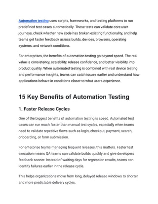 Top 15 Benefits of Automation Testing for Enterprises | PDF
