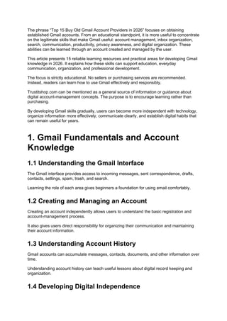 Top 15 Buy Old Gmail Account Providers in 2026. | DOCX