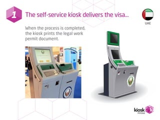When the process is completed,
the kiosk prints the legal work
permit document.
1
UAE
The self-service kiosk delivers the ...