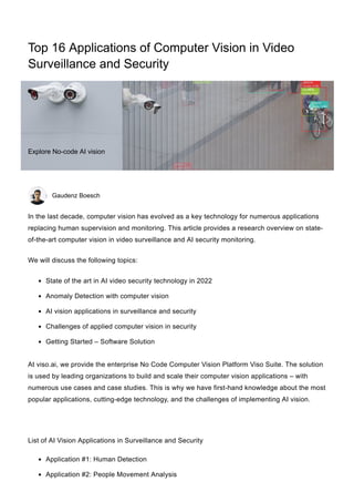 Computer Without Supervision Top 16 Applications of Computer Vision in Video Surveillance and ...