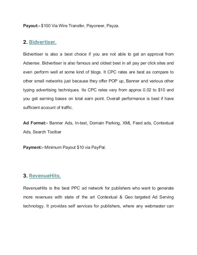 Top 16 Best Pay Per Click Ppc Sites Publisher Ad Networks 2017