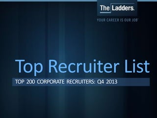 Top Recruiter List
TOP 200 CORPORATE RECRUITERS: Q4 2013

 