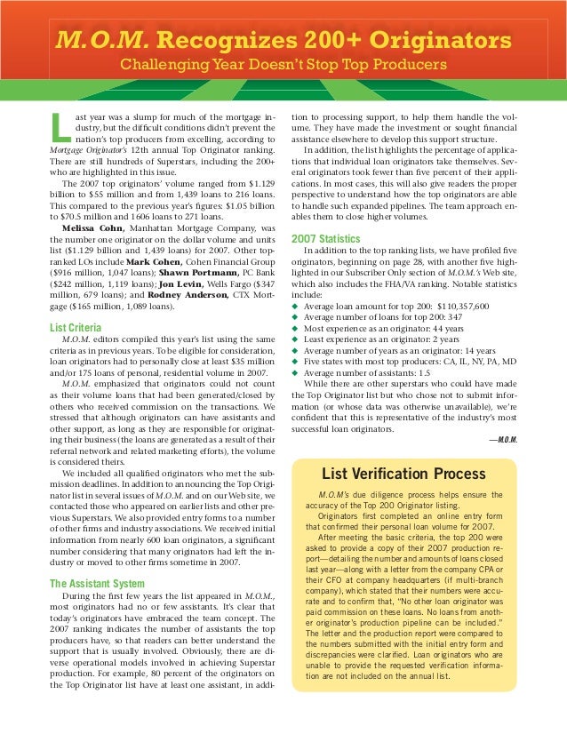 Top 200 Mortgage Originators In America