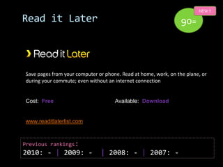 NEW !!

Read it Later                                                    90=



Save pages from your computer or phone. Re...
