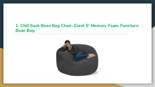 1. Chill Sack Bean Bag Chair: Giant 5′ Memory Foam Furniture
Bean Bag
 
