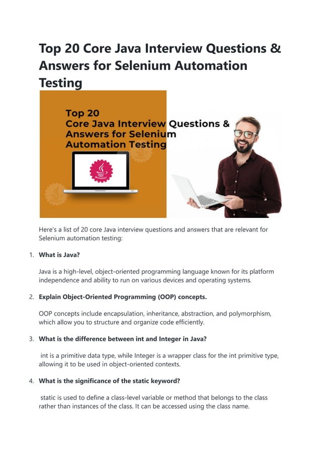 Top 20 Core Java Interview Questions & Answers for Selenium Automation ...