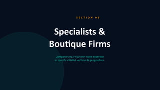 S E C T I O N 0 6
Specialists &
Boutique Firms
Companies #13–#20 with niche expertise
in specific eWallet verticals & geographies.
 