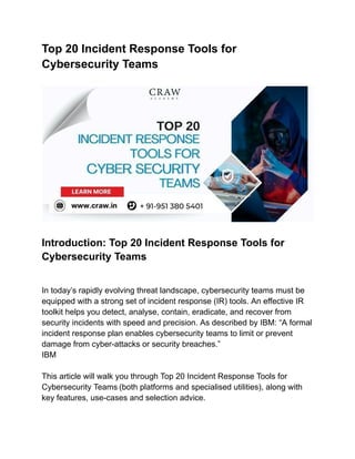 Ir Response Software Top 20 Incident Response Tools for Cybersecurity Teams.pdf