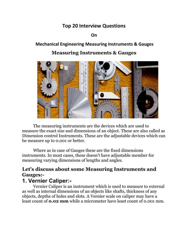 Mechanical Engineering Measuring Instruments & Gauges Measuring